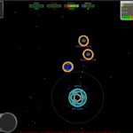 The player and an allied Starbase fighting off a small patrol of bandits.